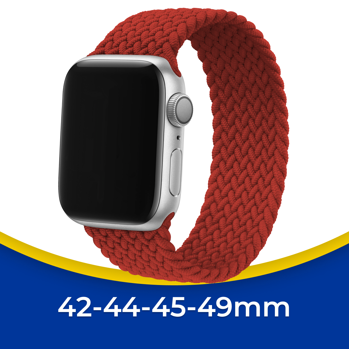 Нейлоновый плетеный ремешок на Apple Watch 1-9, SE, Ultra 42-44-45-49 мм / Тканевый монобраслет для Эпл Вотч 1-9, СЕ, Ультра / Красный