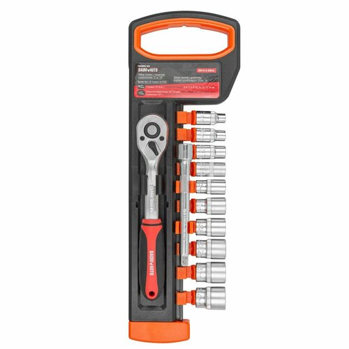 Набор инструментов, головки с трещоткой и удлинителем, набор 12пр, 1/4'(5-14мм) BaumAuto BM-014-5MSA