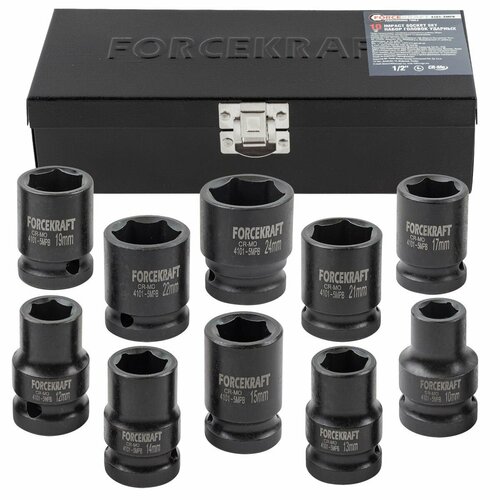 Головки ударные, набор 10пр, 1/2'(6гр.) FORCEKRAFT FK-4101-5MPB набор инструментов forcekraft fk 6212 5mpb 21 предм красный