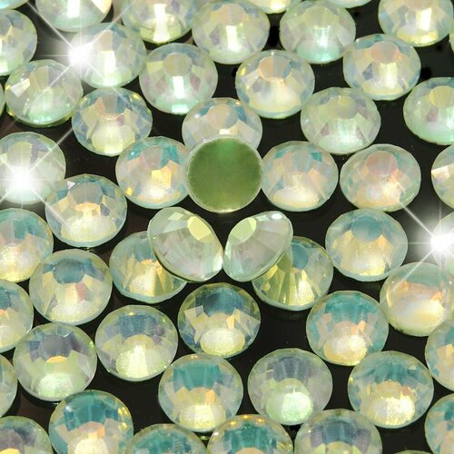 Стразы ss 12 (3 мм), цвет Люминиус Грин АБ (мятный) холодной фиксации 1440 штук, клеевые, стеклянные, для гимнастики, фигурного катания, для дизайна одежды своими руками
