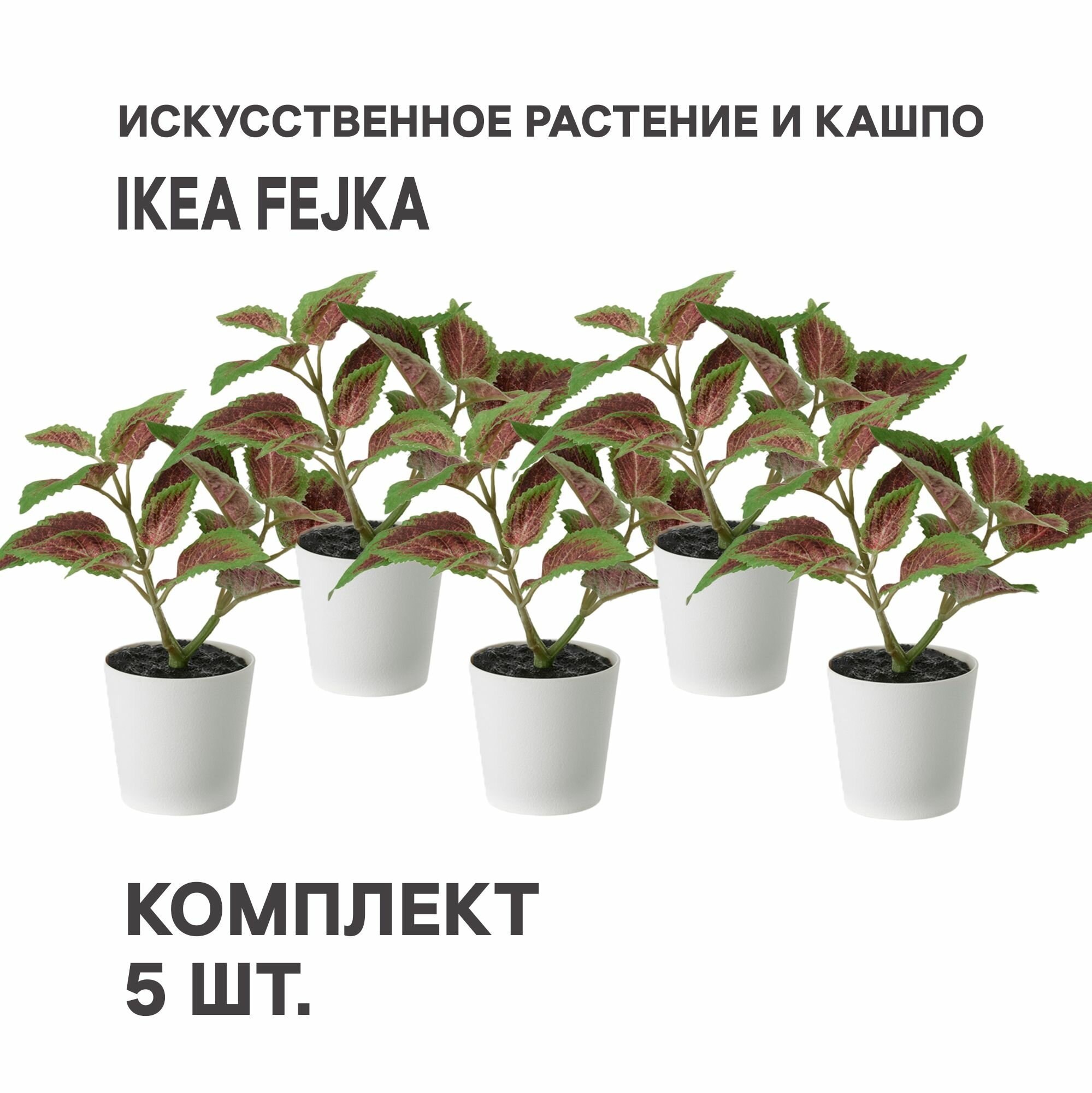 Комплект 5 шт. Искусственное растение и кашпо IKEA FEJKA фейка 6 см д/дома/улицы Цветная крапива