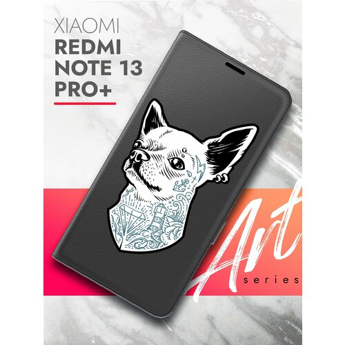 Чехол на Xiaomi Redmi Note 13 Pro+ (Ксиоми Редми Ноте 13 Про+) черный книжка экокожа подставка магнит Book case, Brozo (принт) Собака с тату чехол на xiaomi redmi note 13 pro ксиоми редми ноте 13 про черный книжка экокожа подставка магнит book case brozo принт тигр цветной