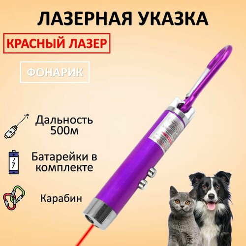 Лазерная указка, игрушка дразнилка для кошек и собак с карабином и фонариком
