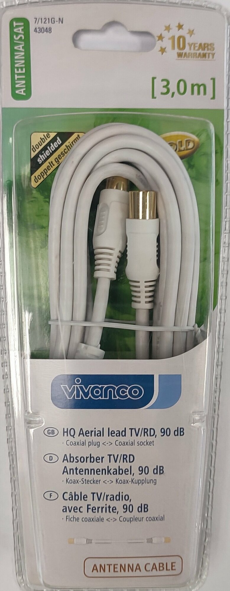 Антенный кабель VIVANCO 7/121G-N 43048 TV, белый 3м BL1, 1шт