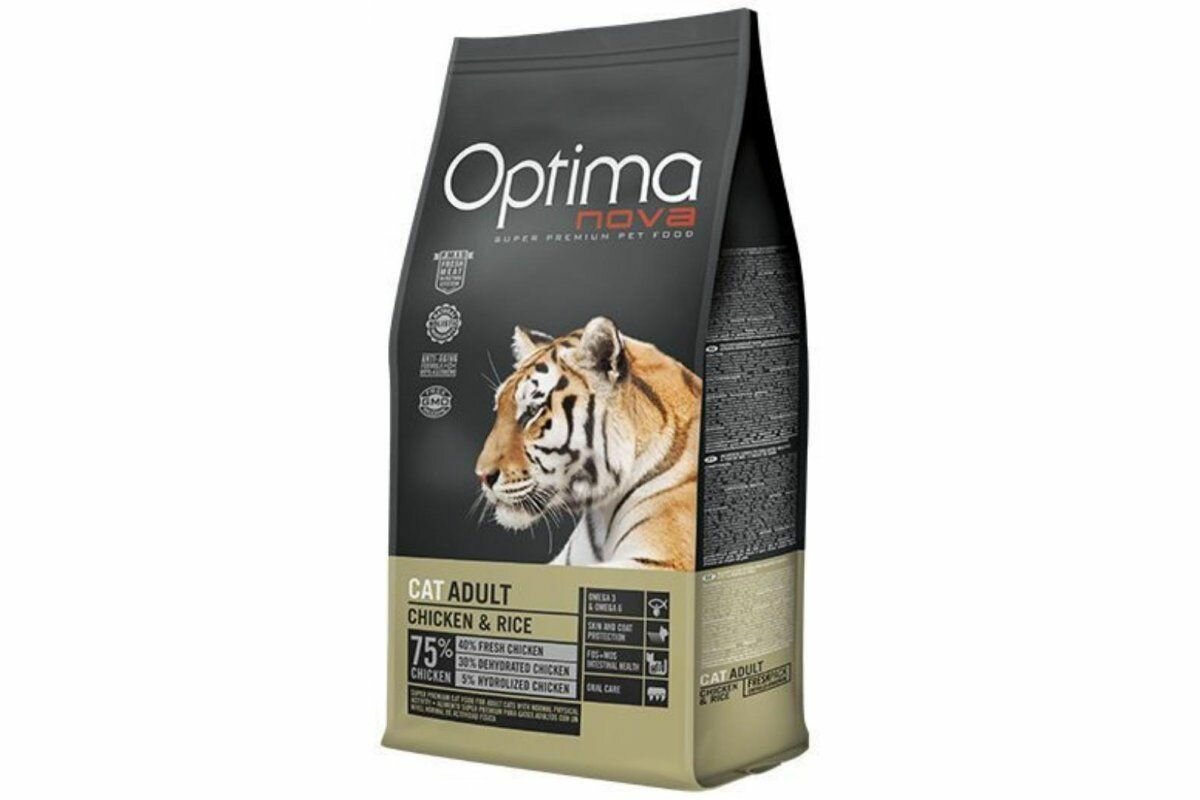 Корм сухой Optima Nova Cat Adult Chicken & Rice 8 кг для взрослых кошек всех пород (курица и рис) низкозерновой