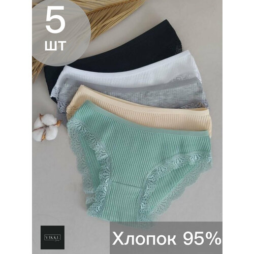 фото Трусы vikki., 5 шт., размер 42-44, зеленый, белый, серый, желтый, черный
