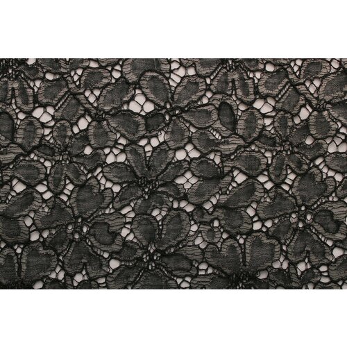 Ткань Кружево Riechers Marescot, чёрное кордированное с серебром, ш90см, 0,5 м