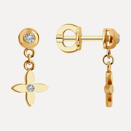 Изображение товара Серьги с подвесками, красное золото, 585 проба, фианит