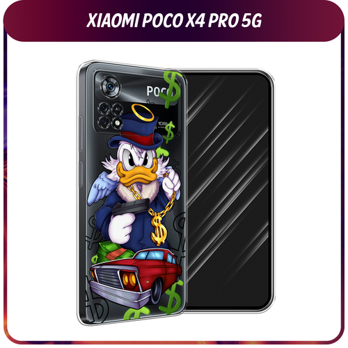 Силиконовый чехол на Xiaomi Poco X4 Pro 5G / Поко X4 Про 5G Scrooge McDuck with a Gold Chain, прозрачный силиконовый чехол на xiaomi poco x4 pro 5g сяоми поко x4 про 5g бело черные сложные полосы