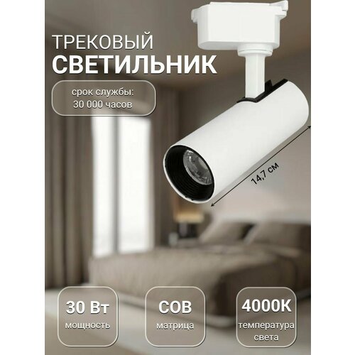 Спот потолочный для трековых светильников 6см 30Вт Белый