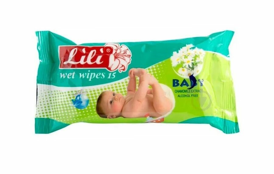 Влажные салфетки Lili для детей с ароматом Ромашки (15шт х уп), 2уп.
