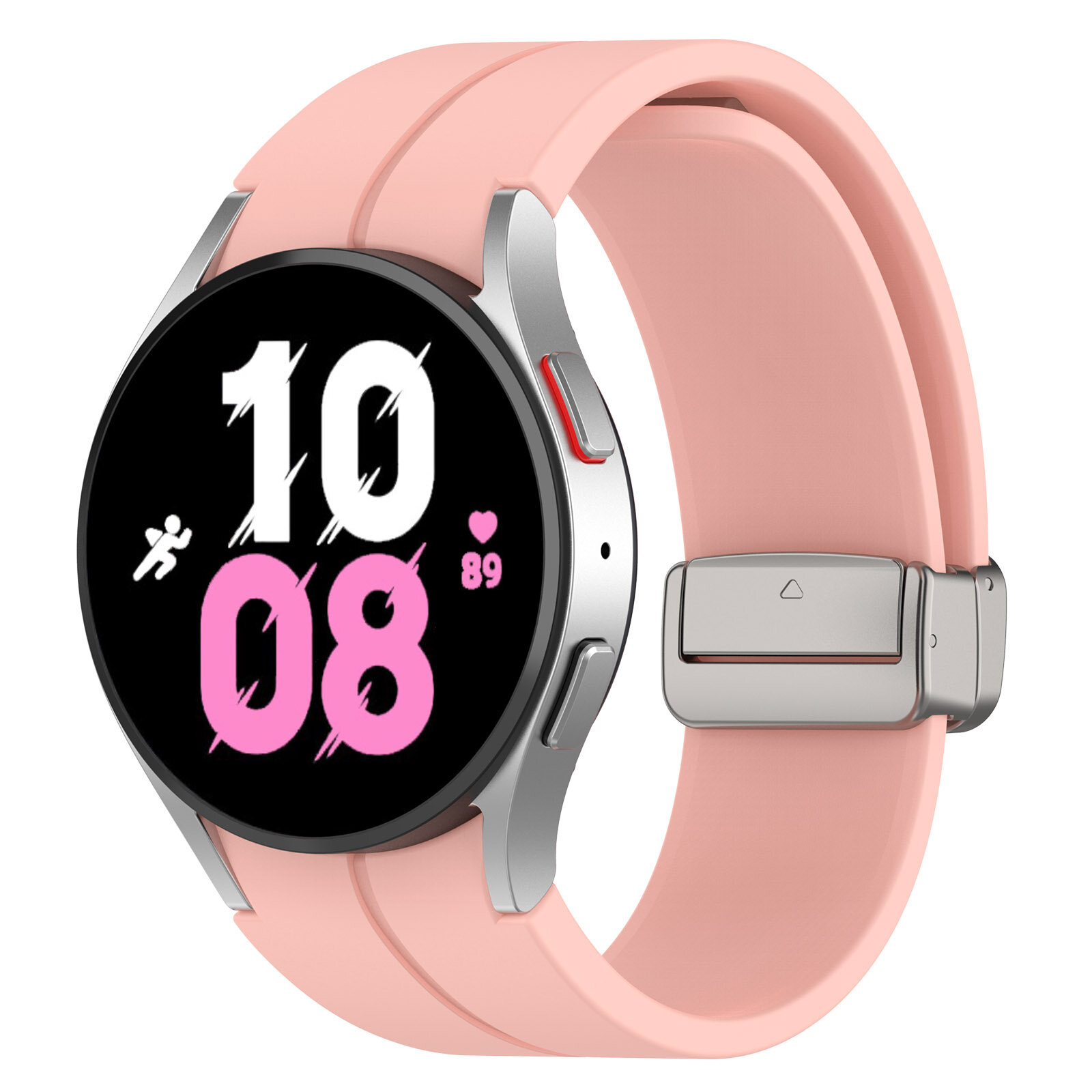 Силиконовый ремешок для Samsung Galaxy Watch 4/5/6, S, серебристая застежка, розовый