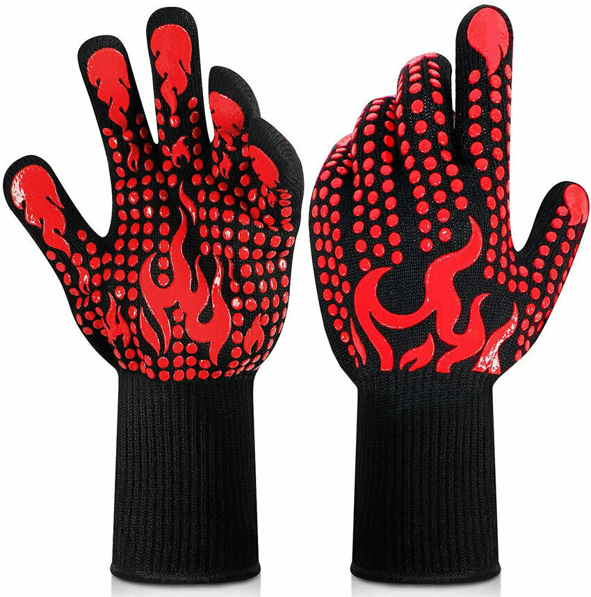Хозяйственные огнеупорные перчатки F-MAX из арамида для защиты рук от воздействия высоких температур, черно-красный