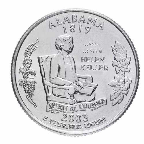 Монета 25 центов Алабама. Штаты и территории. США Р 2003 UNC
