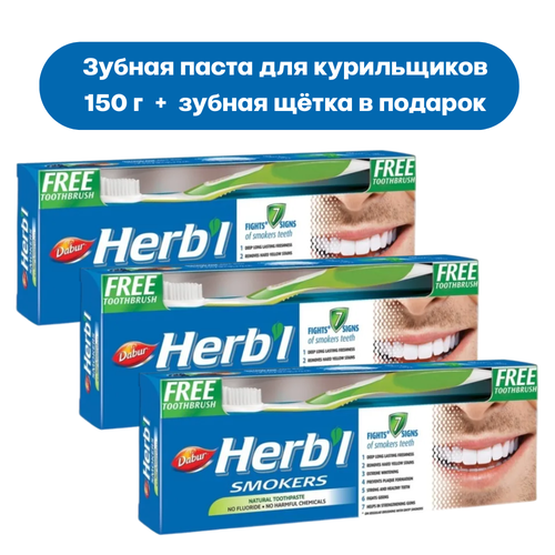 Dabur Herb'l Smokers Зубная паста для курильщиков 150 г + зубная щетка - 3 шт