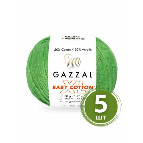 Пряжа Gazzal Baby Cotton XL (Беби Коттон XL) - 5 мотков Цвет: 3448 Темно-фисташковый 50% хлопок, 50% акрил, 50 г 105 м