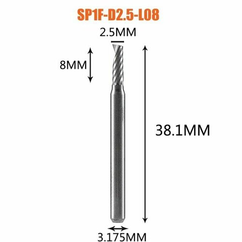 Dreanique однозаходная чистовая фреза по дереву для ЧПУ (2.5x8x38x3.175) SP1F-D2.5-L08 39868