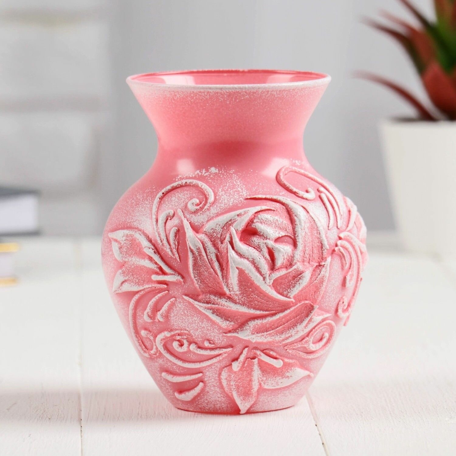 фото Ваза "Роза" барельеф розовая, 14см