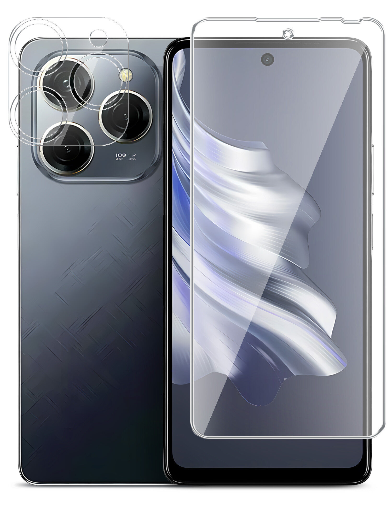 фото Защитное стекло для Tecno Spark 20 Pro (Техно Спарк 20 Про) на Экран и Камеру, (гибридное: пленка+стекловолокно), прозрачное силиконовая клеевая основа тонкое Hybrid Glass, Miuko