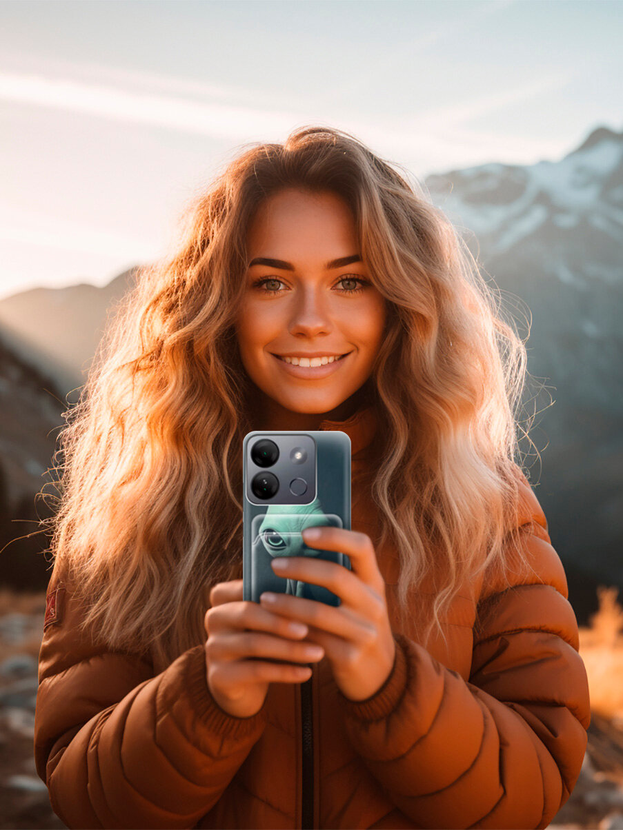 Силиконовый чехол на Infinix Smart 7 HD / Инфиникс Смарт 7 ХД с рисунком "Инопланетный фак" и карманом для карт — фото 1
