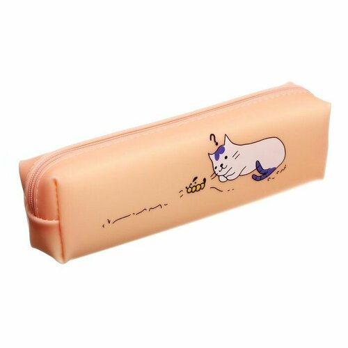 Пенал школьный Кот на молнии силиконовый бежевый 820₽