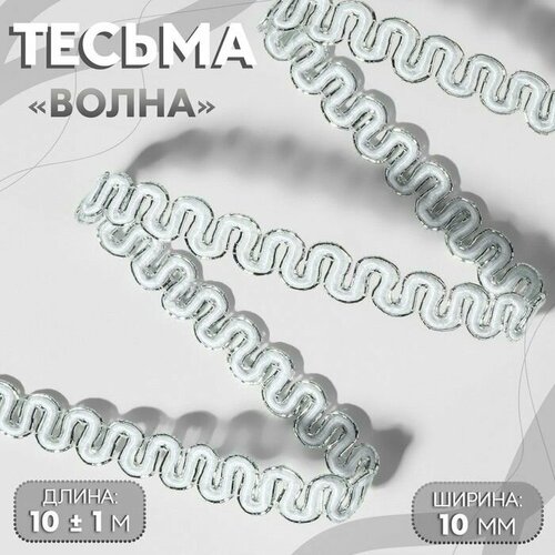 Тесьма декоративная Волна, 10 мм, 10 1 м, цвет серебряный/белый 2 шт. тесьма декоративная 10 мм 10 ± 1 м цвет белый серебряный