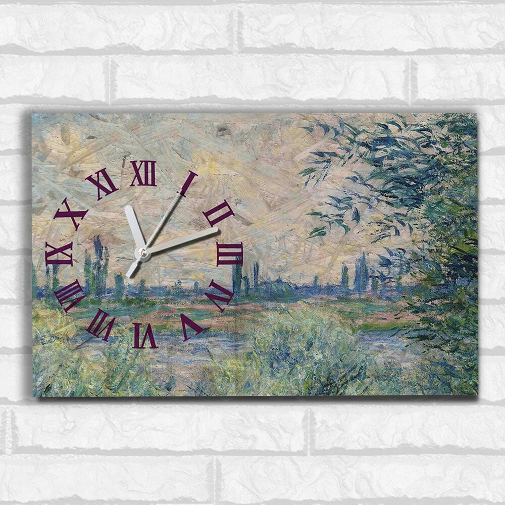 Настенные бесшумные часы ОСБ со смещенным циферблатом картины Клод Моне ( Пейзаж, море пастель, Отлив в Пурвиле) - 2669