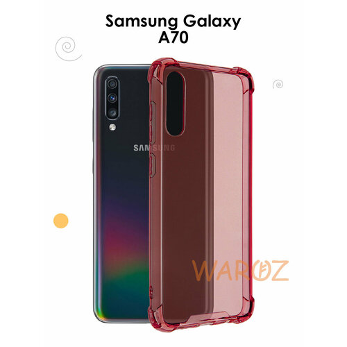 Чехол силиконовый на телефон Samsung Galaxy A70 противоударный с защитой камеры, бампер с усиленными углами для смартфона Самсунг Галакси А70 прозрачный розовый