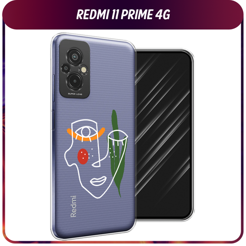 Силиконовый чехол на Xiaomi Redmi 11 Prime 4G / Сяоми Редми Прайм 11 4G Минималистичный принт белый, прозрачный силиконовый чехол на xiaomi redmi 11 prime сяоми редми 11 прайм белая корона на черном фоне