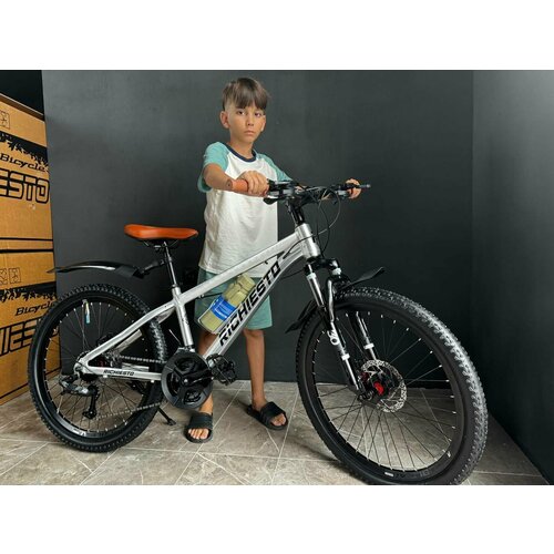 Велосипед горный RICHIESTO 24 Подростковый Детский Унисекс модель 2024 года серебристый-коричневый 7450000₽