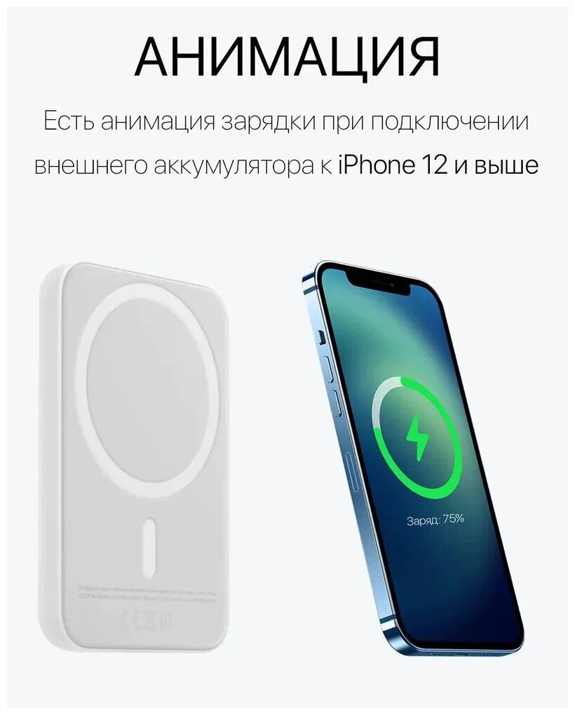 Магнитный повербанк 5000 Wireless Power Bank с быстрой беспроводной зарядкой для Айфона / iPhone 12, 13, 14, 15