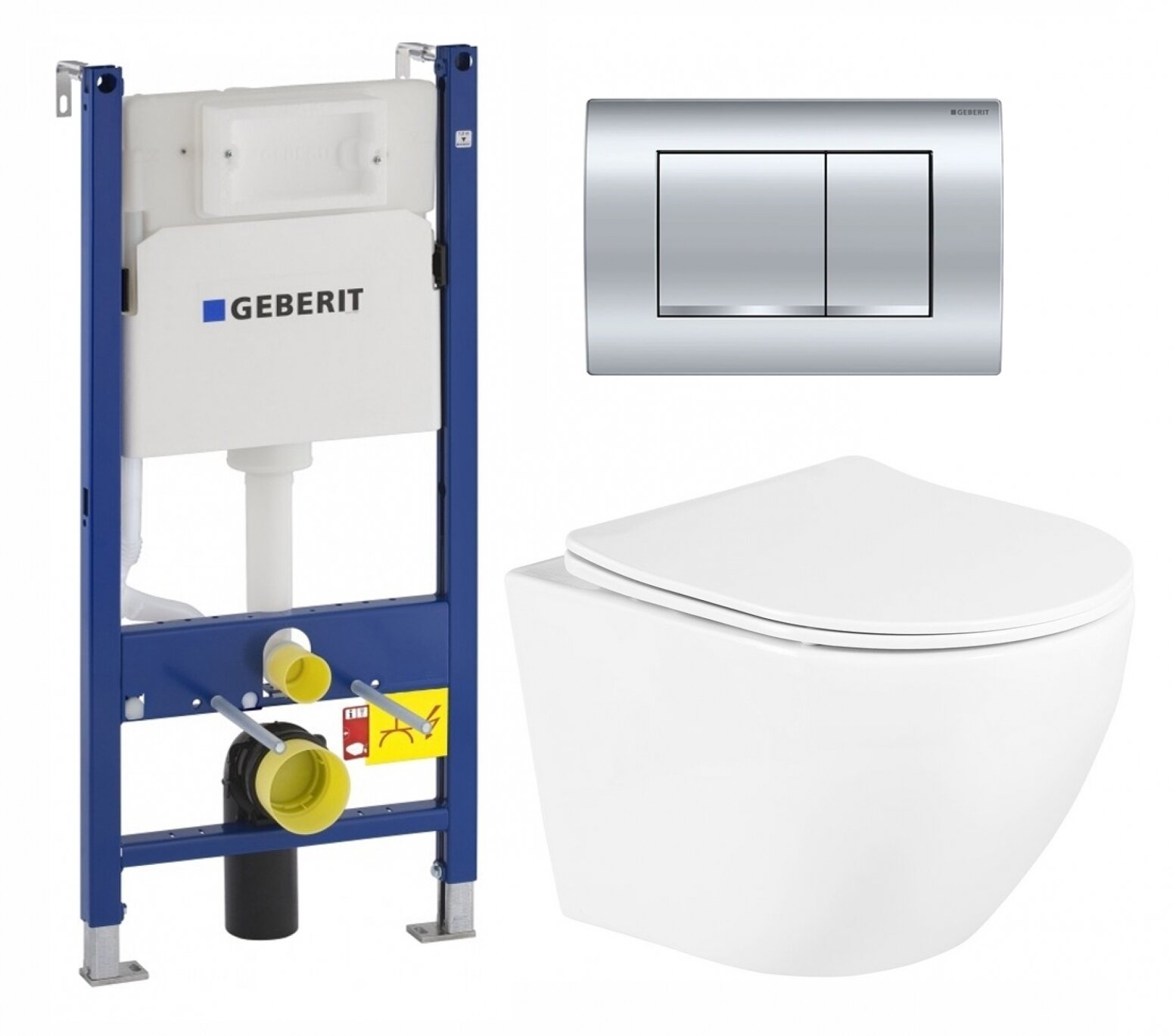 Комплект 3 в 1 инсталляция Geberit Duofix Delta30 458.163.21.1 + Унитаз подвесной BelBagno Uno BB3105CHR/SC + кнопка хром