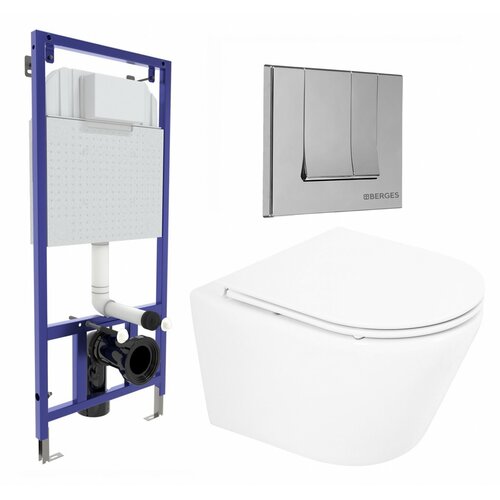 Комплект 3 в 1 инсталляция Berges Wasserhaus Novum 040243 + Унитаз подвесной BelBagno Tre BB8001CHR/SC + кнопка хром