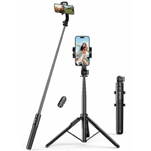 Палка-штатив для селфи UGREEN LP586 (15062) Selfie Stick Tripod with Bluetooth Remote, регулируемая по высоте до 1.5 м, пульт, цвет черный/трипод штатив ugreen lp508 50758 selfie stick tripod with bluetooth remote only for selfie с пультом управления по bluetooth только для селфи цвет черный