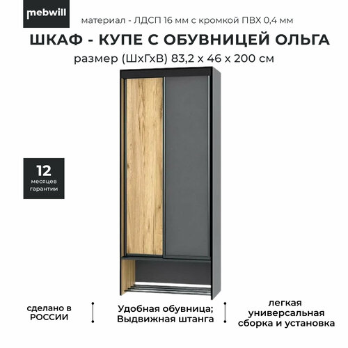 Шкаф-купе Ивару Ольга-Лофт 101 Дуб Крафт Золотой Темно-Серый 23719₽