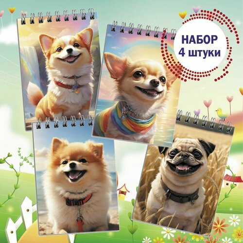 Блокнот Милые собаки А6, набор 4 шт. вар.2