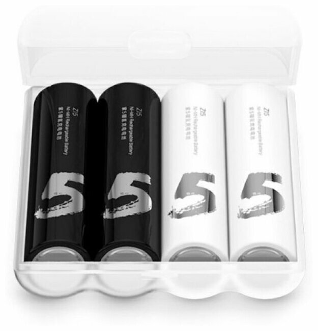 Аккумуляторные батарейки AA 1800mAh Xiaomi ZMI Rechargeable Batteries Zi5. В наборе 4 шт, Цвет: белый и черный, пальчиковые AA511