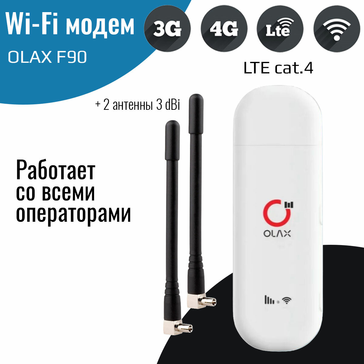 Модем 3G/4G OLAX F90 с Wi-Fi и двумя антеннами 3 dBi