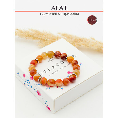 Браслет DELACOSTA, агат, 1 шт., размер 15 см, размер XS, красный, оранжевый