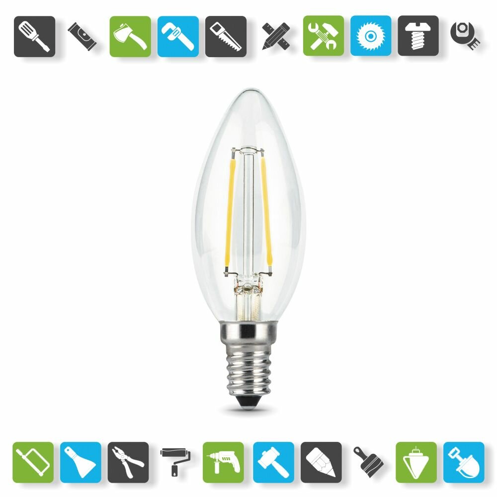 Лампа филаментная Gauss LED E14, свеча, 9Вт, 2700К, тепл. свет