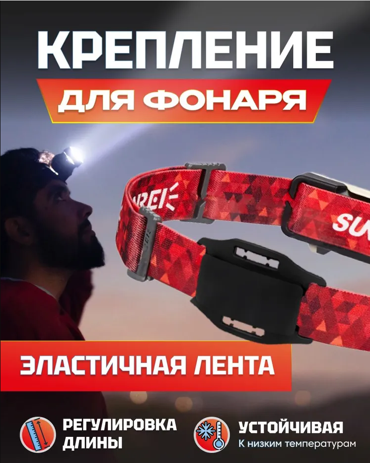 фото Ремешок для налобных фонариков, светильников Sunree (Sunree Headband) техпак Red