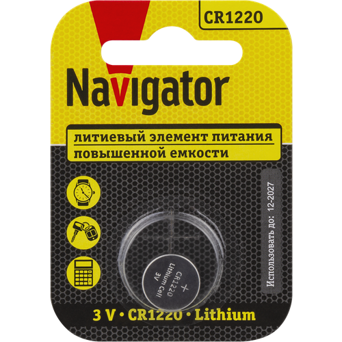 Батарейки литиевые Navigator CR1220 93 825 NBT-CR1220-BP1, упаковка 12 шт. батарейки литиевые navigator cr2450 94 766 nbt cr 5 штук