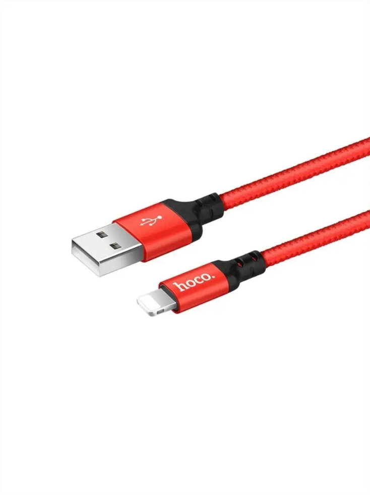 Кабель Hoco Кабель в тканевой оплетке USB - Lightning Hoco X14 Times Speed, 1 м, 1 шт, красный — фото 1