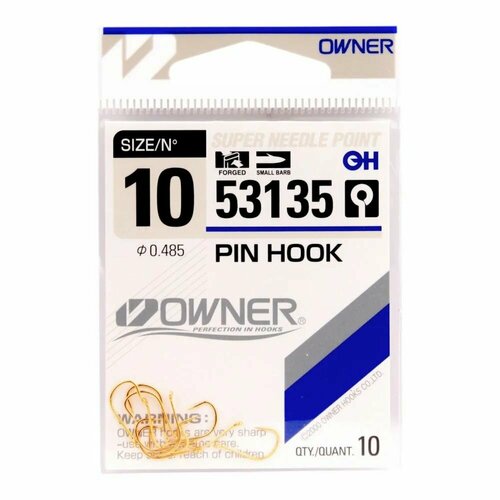 OWNER Крючок Pin Hook gold №10 10шт 53135-10 крючок owner 53135 pin hook 10