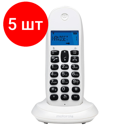 Комплект 5 штук, Радиотелефон Dect Motorola C1001CB+ (цвет белый)