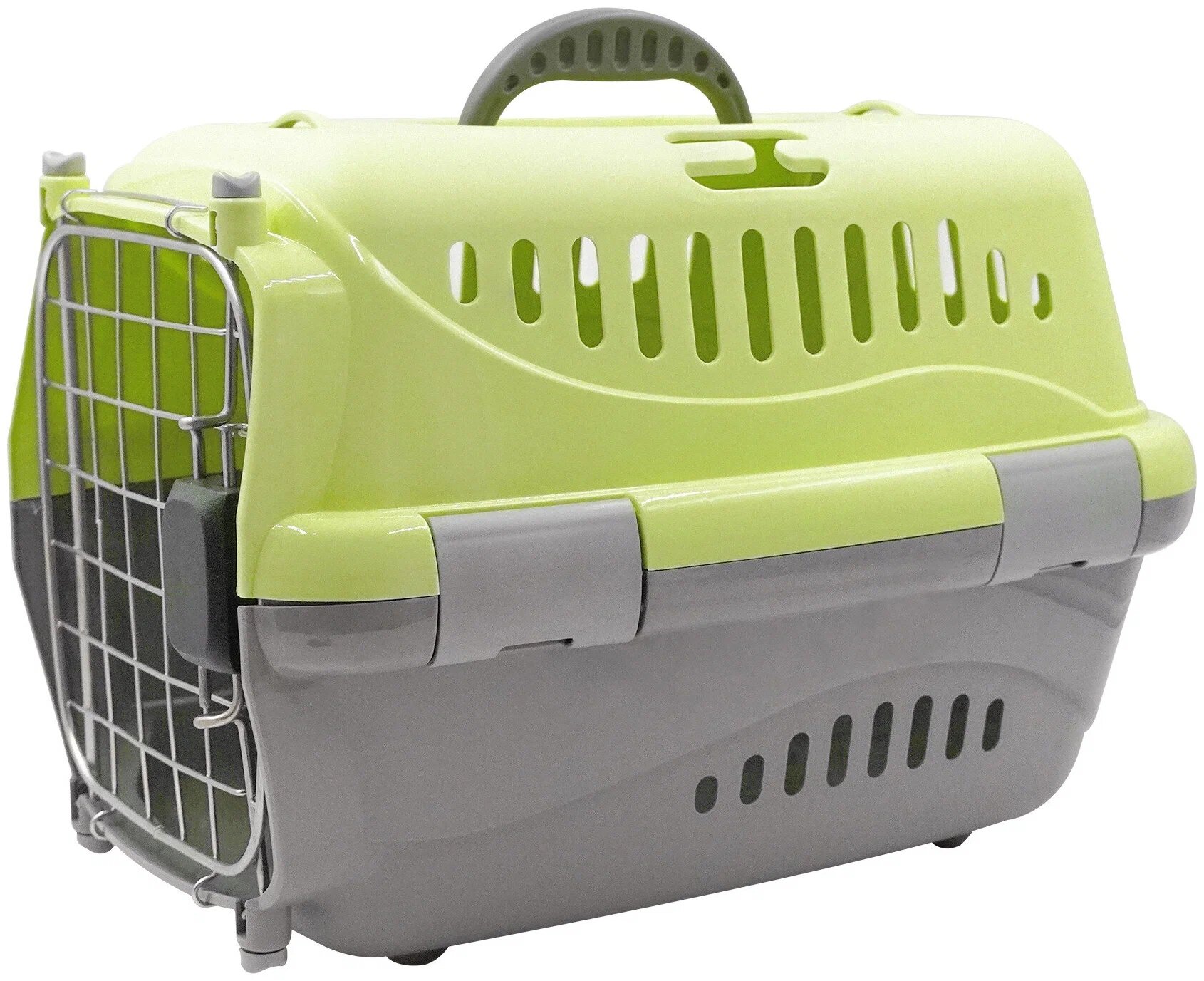 фото 17323 Переноска для животных "Турне" S с метал. дверцей (коврик + ремень) 42*29,5*26 см зеленая