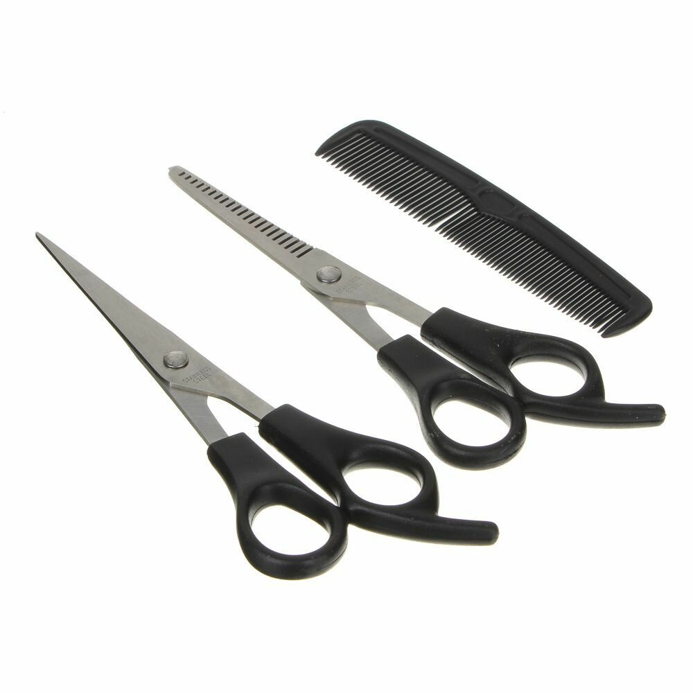 Набор: ножницы парикмахерские 2 штуки 17,7 см + расческа 12,4 см, металл, пластик
