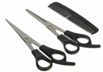 Набор: ножницы парикмахерские 2 штуки 17,7 см + расческа 12,4 см, металл, пластик