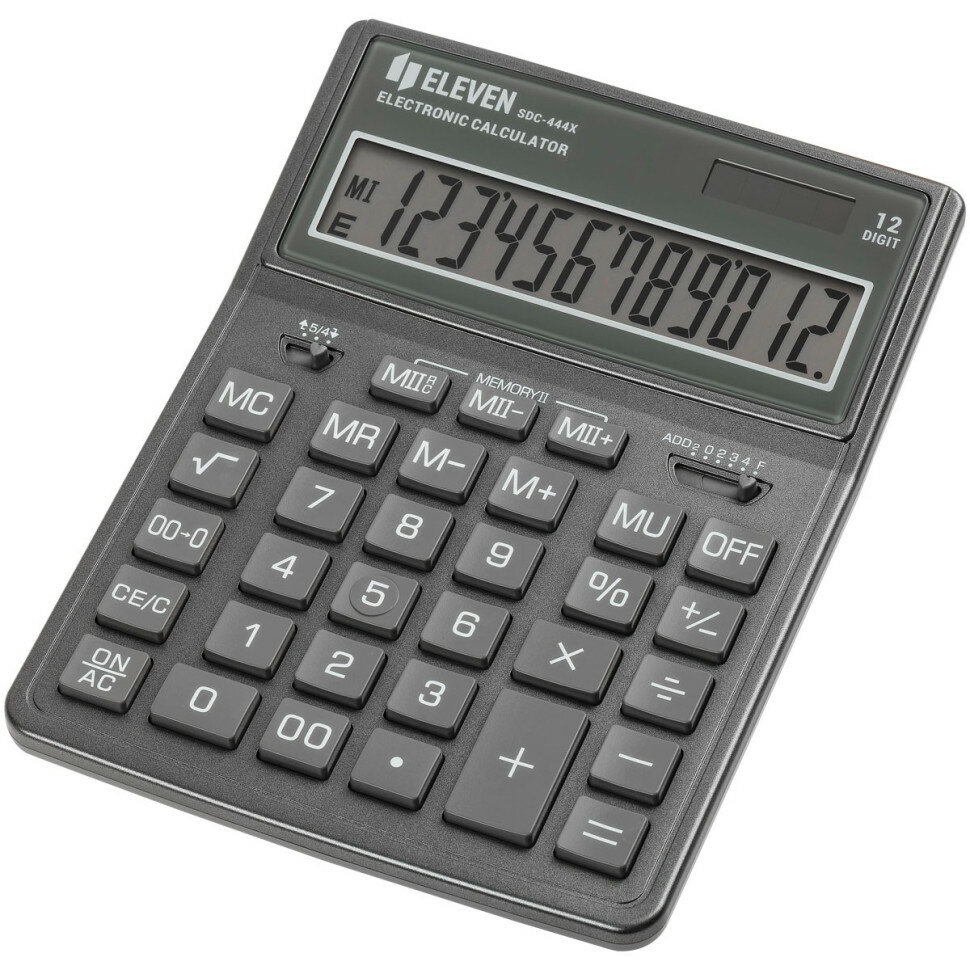 Калькулятор настольный Eleven SDC-444X-GR, 12 разрядов, двойное питание, 155*204*33мм, cерый, 365636