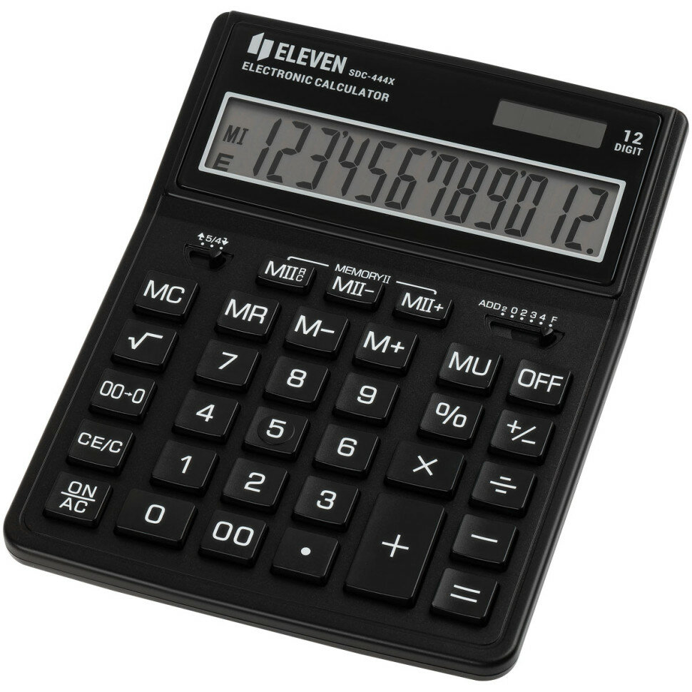 Калькулятор настольный Eleven SDC-444X-BK, 12 разрядов, двойное питание, 155*204*33мм, черный, 365635